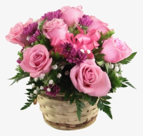 Transparent Pink Roses Basket Clip Art - Basket Of Pink Roses Png, Png Download, Free Download