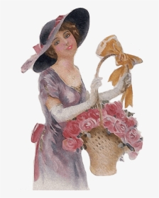 Woman Holding Flower Basket Vintage - ภาพ วิน เท จ ผู้หญิง, HD Png Download, Free Download