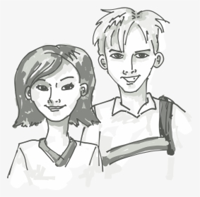 Png Boy And Girl Face Black And White - Brother And Sister Clipart Black And White, Transparent Png, Free Download
