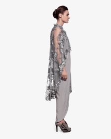 Steel Grey Embroidered Kurta Set - Gown, HD Png Download, Free Download