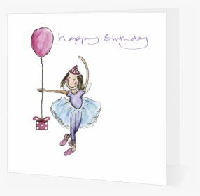 Girl With Pink Balloon Happy Birthday Card - Cartoon, HD Png Download, Free Download