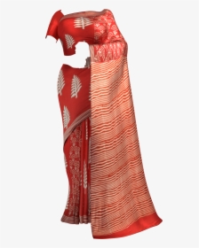 Dark Red & White Designer Hand Block Print Saree Cotton - Paithani Saree Parrot Green, HD Png Download, Free Download