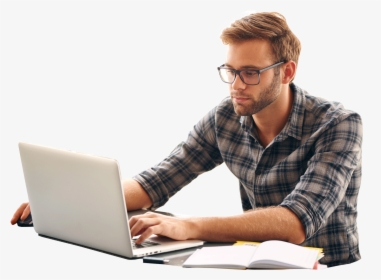Male Student Using Laptop - Guy On Computer, HD Png Download, Free Download