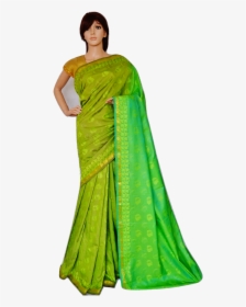 Green & Gold Colour Kanchipuram Silk Saree - Sari, HD Png Download, Free Download