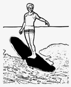 Standing,line Art,recreation - Clip Art Black And White Surfing, HD Png Download, Free Download