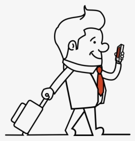 Man, Travel, Smartphone, Briefcase, Suitcase, Looking - Drawing Of Man With A Briefcase, HD Png Download, Free Download