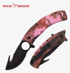 9 In Pink Camo Red Deer Folding Knife - Red And Orange Blade, HD Png Download, Free Download