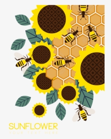 Svg Freeuse Download Honey Common Sunflower Bees Gather - Sunflower And Honey Background, HD Png Download, Free Download