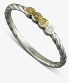 925 Sterling Silver Diamond Ring With Gold Nugget Dots - Bangle, HD Png Download, Free Download
