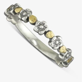 925 Sterling Silver Flower Ring With Gold Nugget Dots - Diamond, HD Png Download, Free Download