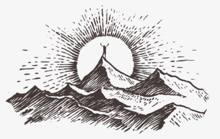 Clipart Black And White Camp Drawing Deep - Sun Rise In Mountains Drawing, HD Png Download, Free Download