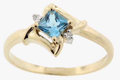14k Yellow Gold Blue Topaz Ring With Diamonds - 14k Yellow Gold Diamond Blue Topaz Ring, HD Png Download, Free Download
