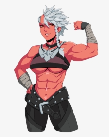 Red Skin Female Oni , Png Download - Girl Flexing Muscles Anime, Transparent Png, Free Download