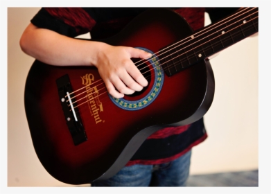 Boy Playing Schoenhut Acoustic Guitar Red/black - Acoustic Guitar, HD Png Download, Free Download