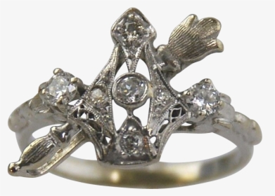 Diamond Filigree Ring14kt White Gold-crown & Scepter - Engagement Ring, HD Png Download, Free Download