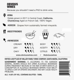 Oaky Label - Obvious Wines Back Label, HD Png Download, Free Download