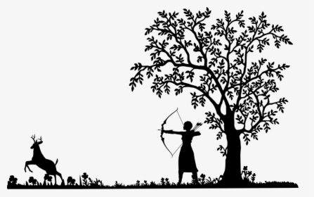 Woman, Hunting, Deer, Tree, Arrow, Bow, Silhouette - Tree Silhouette With Swing, HD Png Download, Free Download