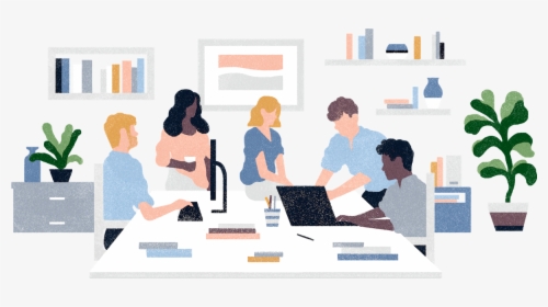 Illustration Showing Several People Working In An Open - People Working Computer Illustration, HD Png Download, Free Download