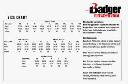 Badger Sport Youth Size Chart, HD Png Download, Free Download