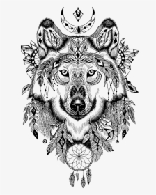 Tribal Wolf Png - Wolf Dream Catcher Tattoo, Transparent Png, Free Download