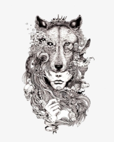 #drawing #tattoo #wolf #mask #cool #design #girl #woman - Kerby Rosanes Wolf, HD Png Download, Free Download