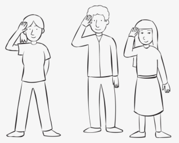 Three People Using Right Hand To Salute, As Part Of - Line Art, HD Png Download, Free Download