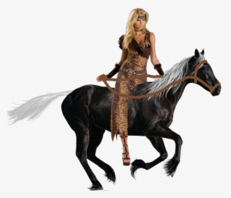 Sexy Barbarian Woman Riding Her Beautiful Black Horse - Warrior Women Riding Horses, HD Png Download, Free Download