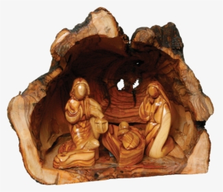 Olive Wood Cave And Holy Family Nativity Set - Nativity Scenes Olive Wood, HD Png Download, Free Download