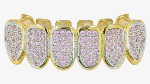 Cz Purple Diamond Iced Out Fang Gold Grillz - Cubic Zirconia Gold Teeth, HD Png Download, Free Download