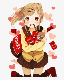 Transparent Pocky Png - Anime Girl Eating Pocky, Png Download, Free Download
