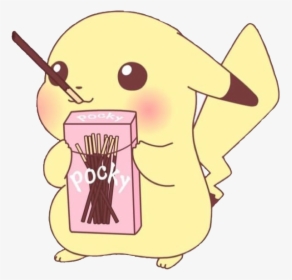 #pokemon #pikachu #pocky #chocolate #stick #chocolatestick - Pikachu Eating Pocky Sticks, HD Png Download, Free Download