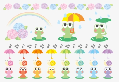Kawaii Frog, Kawaii Snails, Rainbow, Rainy Season - 6 月 イラスト カエル, HD Png Download, Free Download
