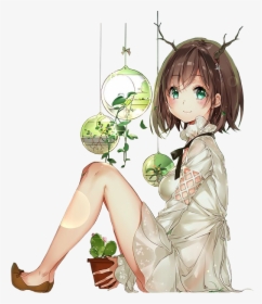 Anime Render Green , Png Download - Anime Girl With Plants, Transparent Png, Free Download