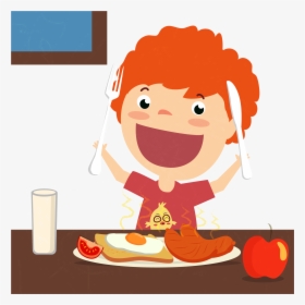 Clip Art Cartoon Breakfast Foods - Cartoon Eating Breakfast Png, Transparent Png, Free Download
