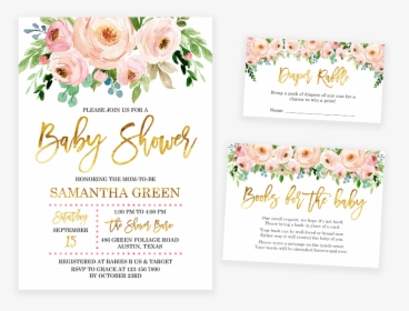 Pink And Gold Floral Baby Shower Invitations, HD Png Download, Free Download