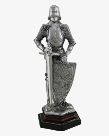 Silver Knight With Sword And Shield Statue - Statue, HD Png Download, Free Download