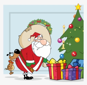 Dog Biting Santas Butt By A Christmas Tree Vector Santa - Christmas And Thanksgiving Clip Art, HD Png Download, Free Download