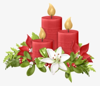 Poinsettias Clipart Vintage Christmas Candle - Candle With Flower Clipart, HD Png Download, Free Download