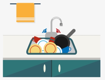 Kitchen Clip Cartoon - Dishes In Sink Clipart, HD Png Download, Free Download