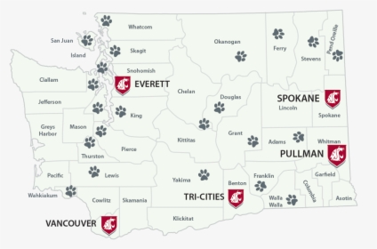State Of Washington County Map, With Campuses Marked - Washington State Locations, HD Png Download, Free Download