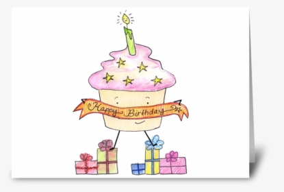 Happy Birthday Cupcake & Presents Greeting Card - Illustration, HD Png Download, Free Download