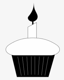 Cupcake Black And White Birthday Cupcake Clip Art Black - Cupcake Clipart With Candle, HD Png Download, Free Download