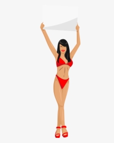 Girl With Sign Clip Arts - Girl Cartoon Bikini Png, Transparent Png, Free Download