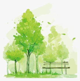 Ftestickers Watercolor Trees Park Bench - Tree Watercolor Png, Transparent Png, Free Download