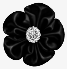 Black Flower Bow With Diamond - Flower, HD Png Download, Free Download