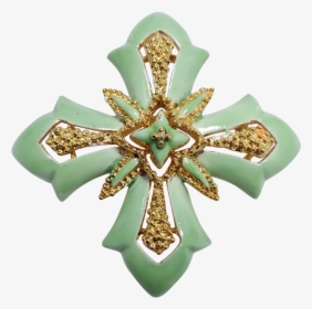 Vintage Lisner Green Enamel Maltese Cross Pin Brooch - Brooch, HD Png Download, Free Download