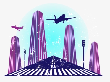 Transparent Airplane Border Clipart - Airplane And Building Vector, HD Png Download, Free Download
