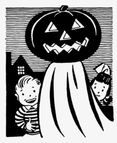 Retro Pumpkin Ghost - Black And White Ghost Clipart, HD Png Download, Free Download