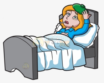 Sick Person In Bed Clipart Drawing Design Kids Transparent - Sick Woman In Bed Cartoon, HD Png Download, Free Download