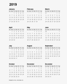 Calendar Images Png - One Page 2019 Printable Calendar Free, Transparent Png, Free Download